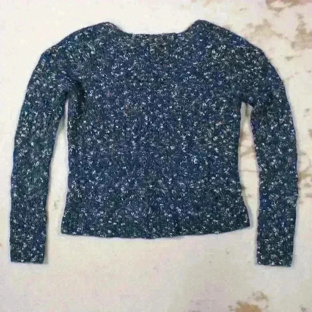 HINGE Knit Crochet Bohochic Teal Peplum Wool Mohair Sweater Women Small - Picture 9 of 9